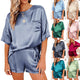 Luxury Satin Pajama Set – Women's Short Sleeve, Round Neck, with Pockets, S-5XL, 12 Colors