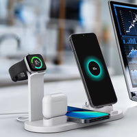 5-in-1 Wireless Charging Station – 40W Fast Charge, for iPhone/Android, Desk Stand, Black/White