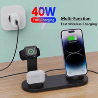 5-in-1 Wireless Charging Station – 40W Fast Charge, for iPhone/Android, Desk Stand, Black/White