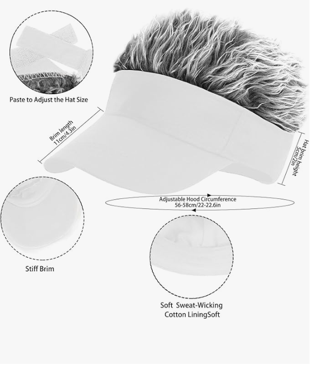 Men's Fashion Visor with Fake Hair – Spiked Wig Cap, UV Protection, Adjustable