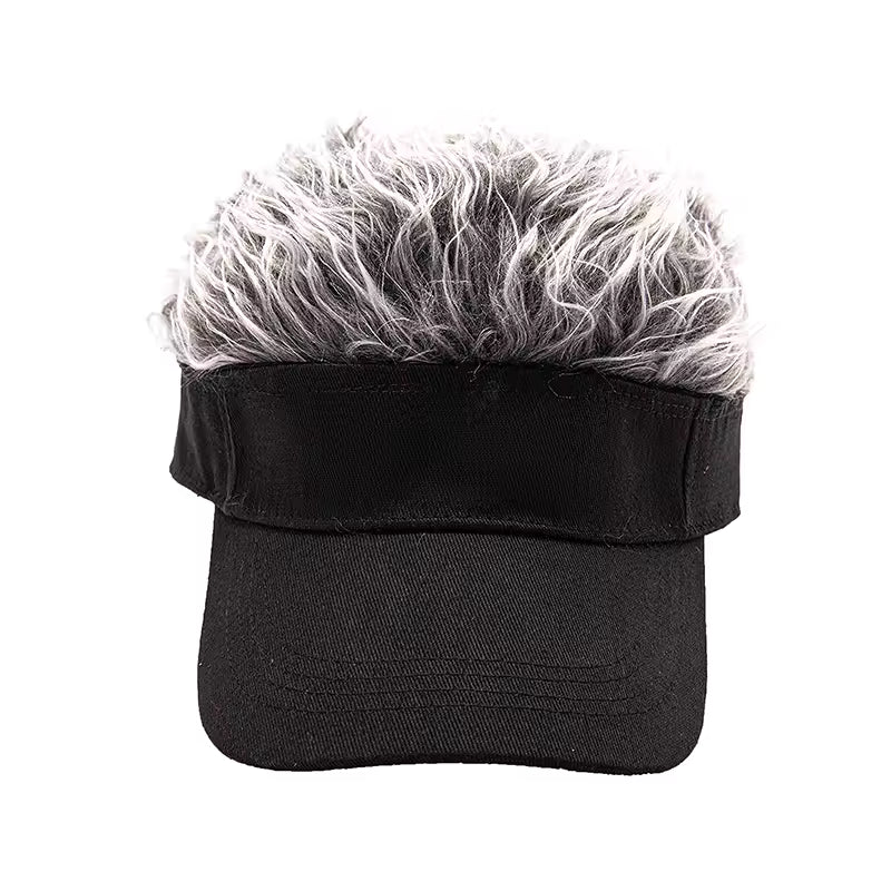 Men's Fashion Visor with Fake Hair – Spiked Wig Cap, UV Protection, Adjustable