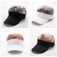Men's Fashion Visor with Fake Hair – Spiked Wig Cap, UV Protection, Adjustable