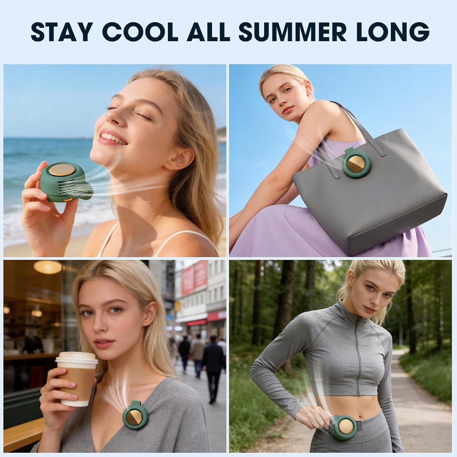 Hands-Free Bladeless Fan – 360° Rotation, 3 Speeds, 5.5H Battery, for Hiking/Commuting/Office