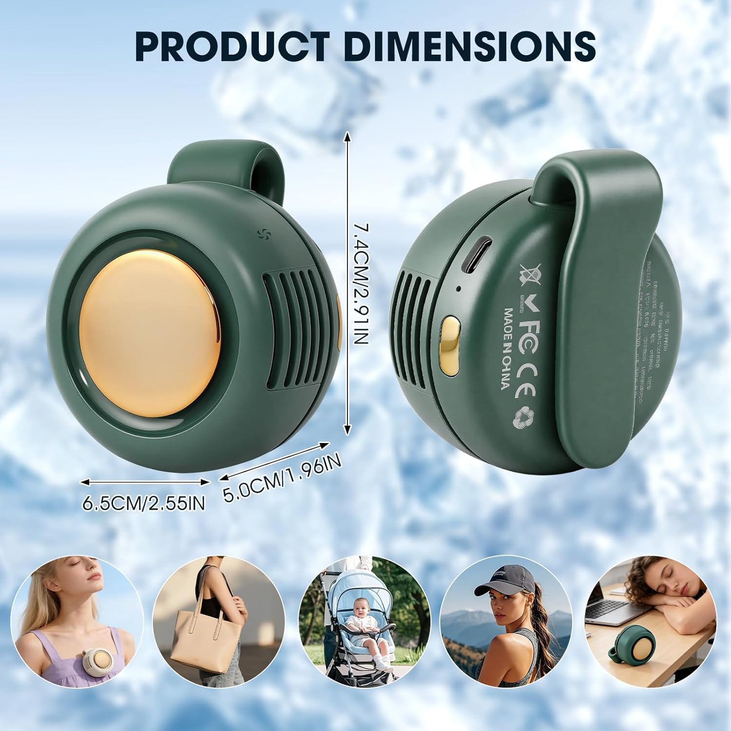Hands-Free Bladeless Fan – 360° Rotation, 3 Speeds, 5.5H Battery, for Hiking/Commuting/Office