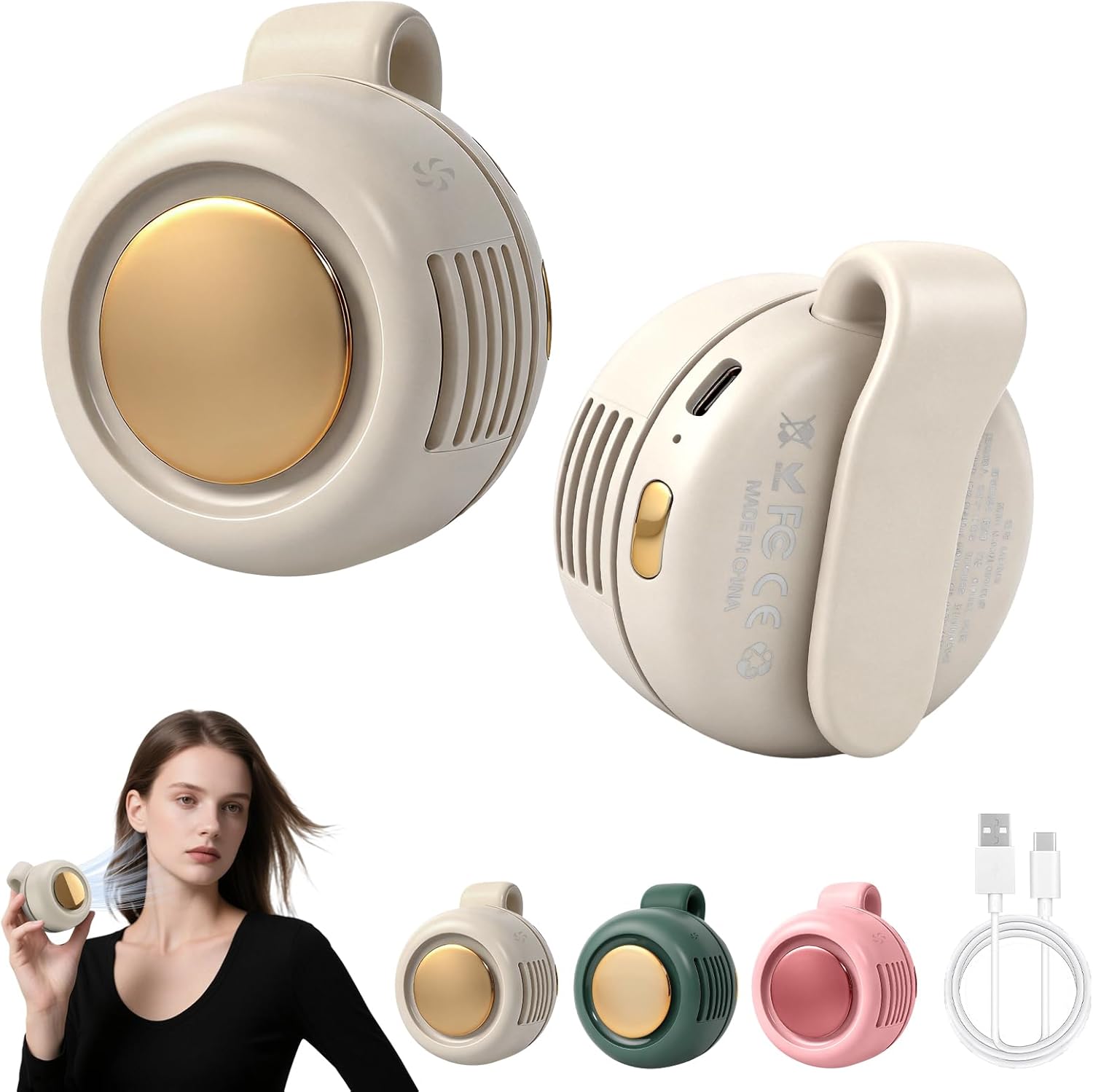 Hands-Free Bladeless Fan – 360° Rotation, 3 Speeds, 5.5H Battery, for Hiking/Commuting/Office