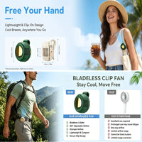 Whirlwind Clip-on Fan – Bladeless, 360° Rotation, 3 Speeds, USB-C, for Hiking/Commuting/Office