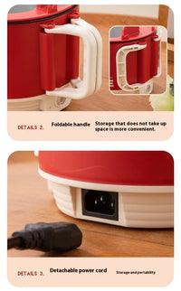 Foldable Electric Cooking Pot 1.5L – Non-Stick, 450W, One/Twi-Layer, Travel/Dorm/Home