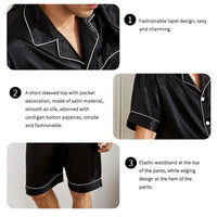 Men's Satin Pajama Set – 2-Piece Short Sleeve, Silky Soft, Lapel Collar, with Pockets, S-XL