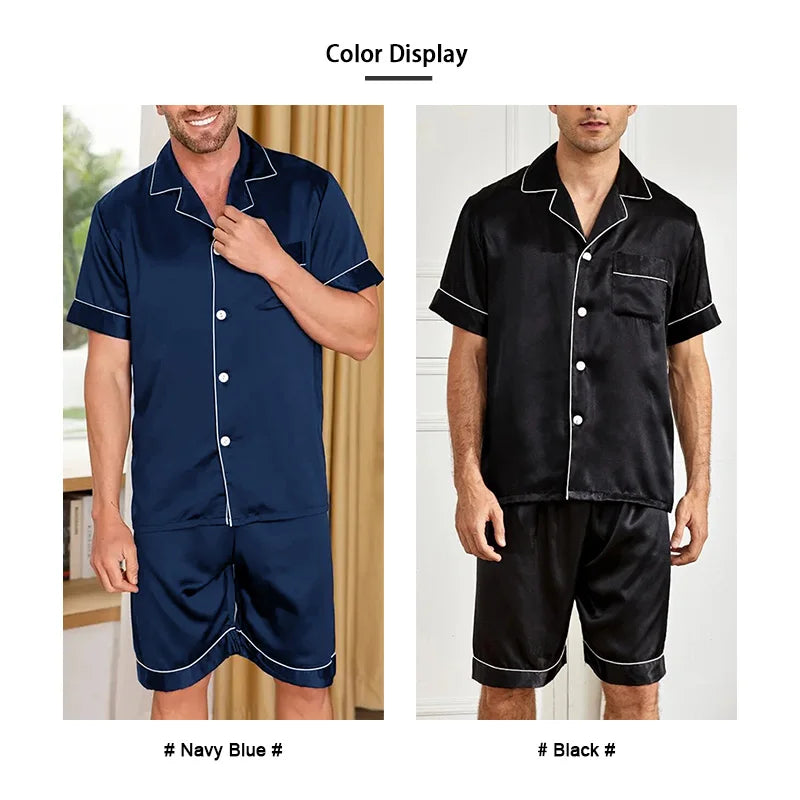 Men's Satin Pajama Set – 2-Piece Short Sleeve, Silky Soft, Lapel Collar, with Pockets, S-XL