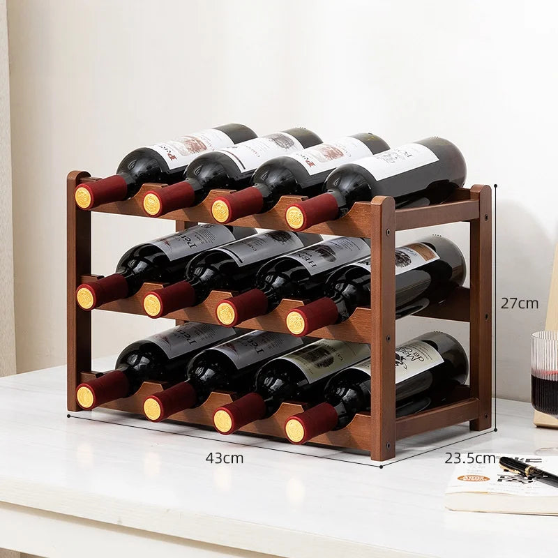 Botellero Ecológico de Bambú – Apilable, 2/3/4 Niveles, Capacidad para 6-16 Botellas, Acabado de Madera Cálida