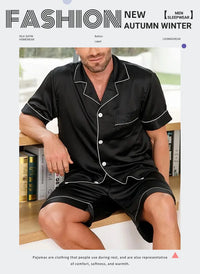Men's Satin Pajama Set – 2-Piece Short Sleeve, Silky Soft, Lapel Collar, with Pockets, S-XL