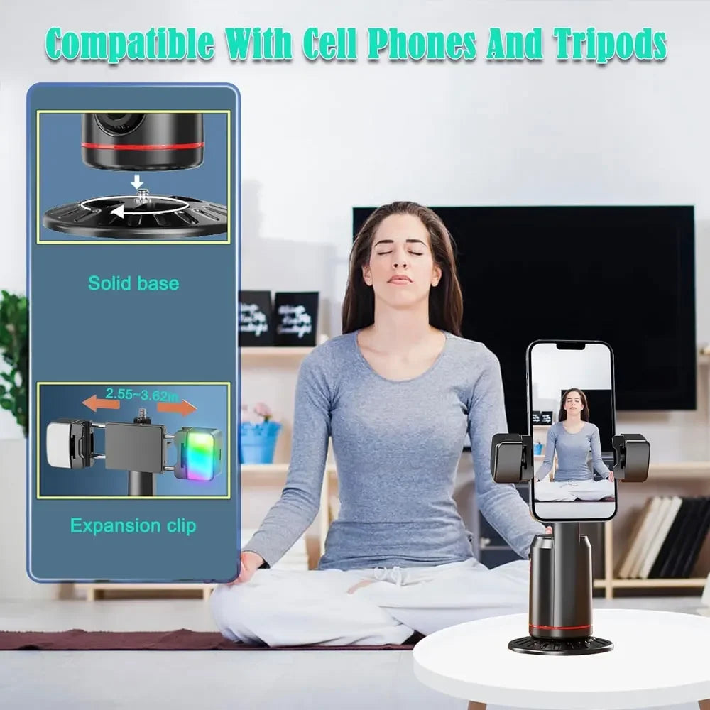 AI Phone Gimbal with Auto-Tracking – 360° Rotation, Gesture Control, No App, for Live Streams & Selfies