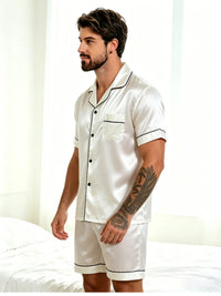 Men's Satin Pajama Set – 2-Piece Short Sleeve, Silky Soft, Lapel Collar, with Pockets, S-XL