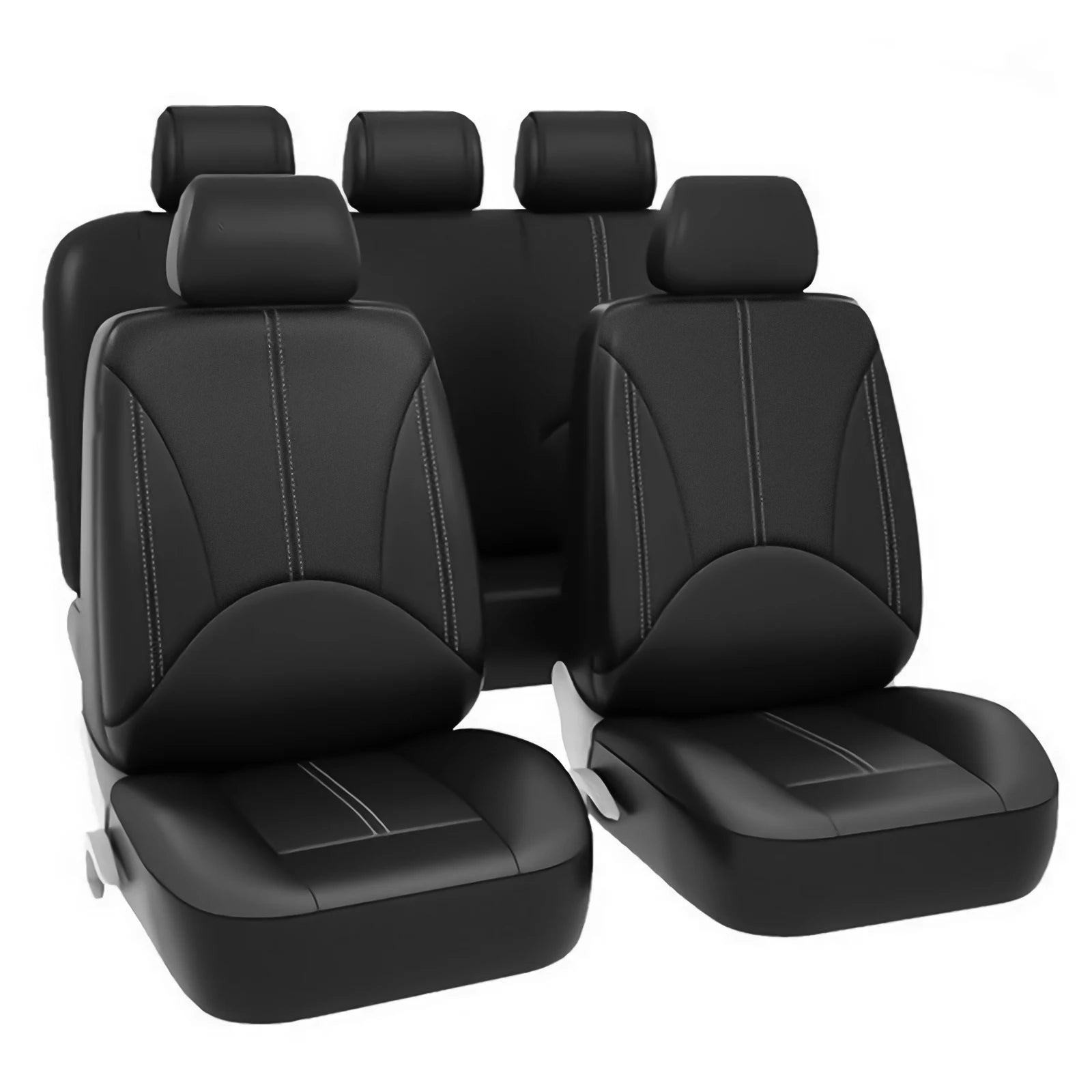 Fundas de asiento de coche de lujo de piel sintética – Juego completo, impermeables, ajuste universal, para todas las estaciones, negras