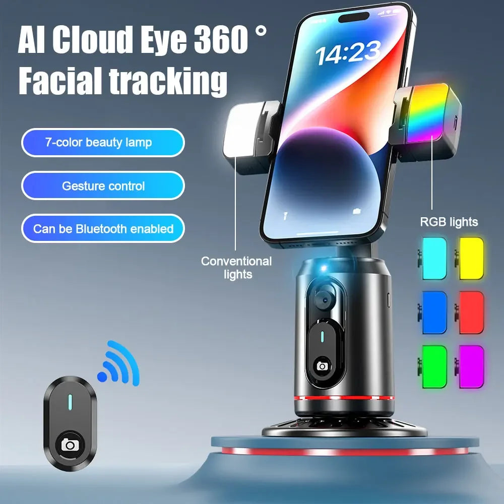 AI Phone Gimbal with Auto-Tracking – 360° Rotation, Gesture Control, No App, for Live Streams & Selfies