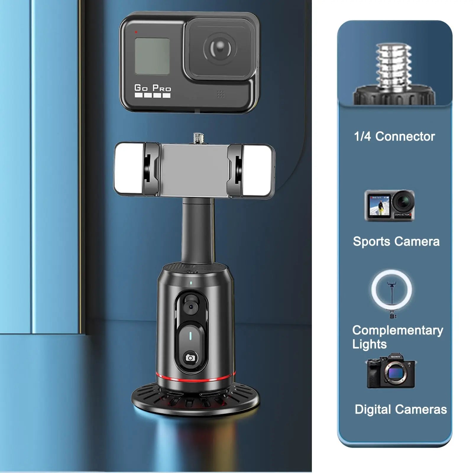 AI Phone Gimbal with Auto-Tracking – 360° Rotation, Gesture Control, No App, for Live Streams & Selfies