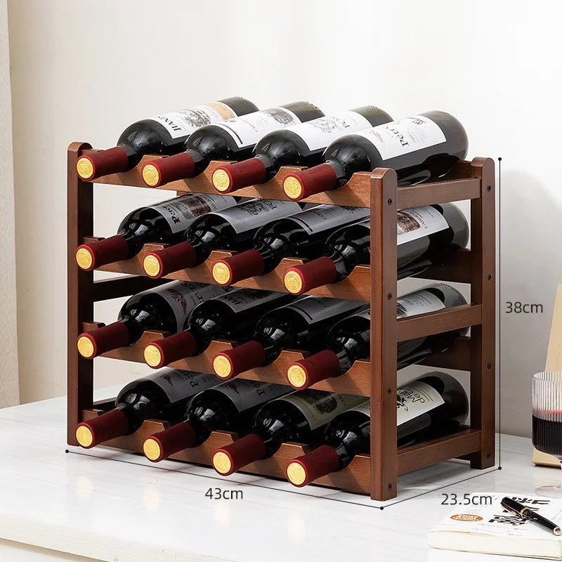 Botellero Ecológico de Bambú – Apilable, 2/3/4 Niveles, Capacidad para 6-16 Botellas, Acabado de Madera Cálida