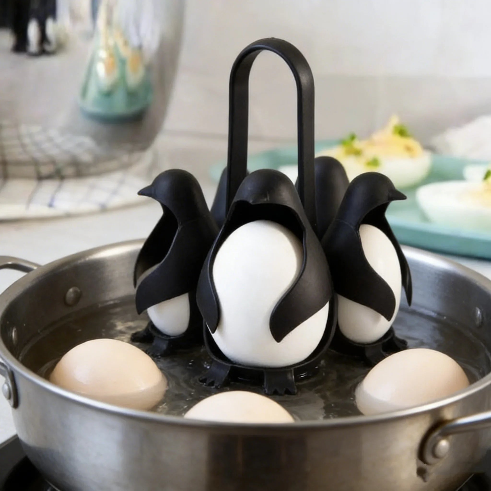 6-Egg Penguin Steamer Rack – Built-In Handle, Prevents Cracking, Food-Grade, Fun Kitchen Gadget