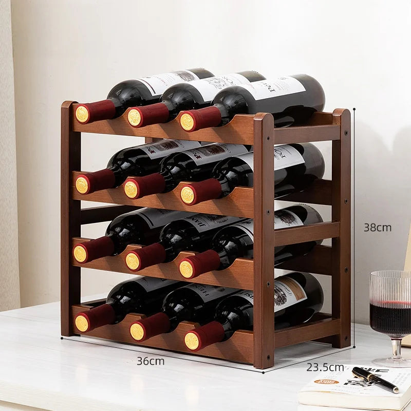 Botellero Ecológico de Bambú – Apilable, 2/3/4 Niveles, Capacidad para 6-16 Botellas, Acabado de Madera Cálida