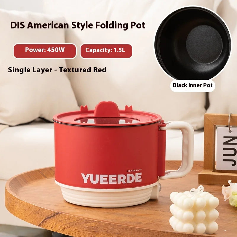 Foldable Electric Cooking Pot 1.5L – Non-Stick, 450W, One/Twi-Layer, Travel/Dorm/Home