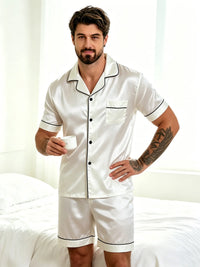 Men's Satin Pajama Set – 2-Piece Short Sleeve, Silky Soft, Lapel Collar, with Pockets, S-XL