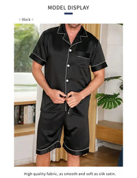Men's Satin Pajama Set – 2-Piece Short Sleeve, Silky Soft, Lapel Collar, with Pockets, S-XL