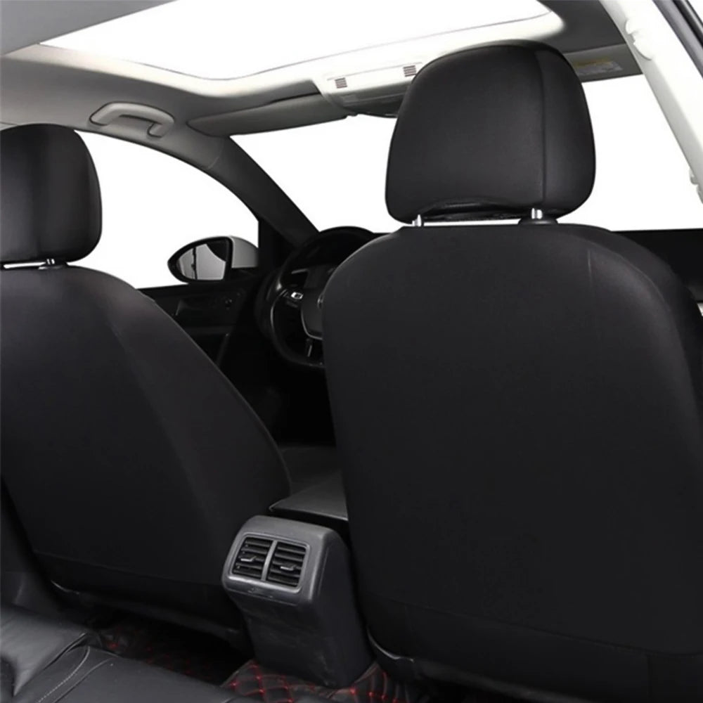 Fundas de asiento de coche de lujo de piel sintética – Juego completo, impermeables, ajuste universal, para todas las estaciones, negras