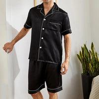 Men's Satin Pajama Set – 2-Piece Short Sleeve, Silky Soft, Lapel Collar, with Pockets, S-XL