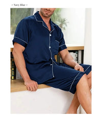 Men's Satin Pajama Set – 2-Piece Short Sleeve, Silky Soft, Lapel Collar, with Pockets, S-XL