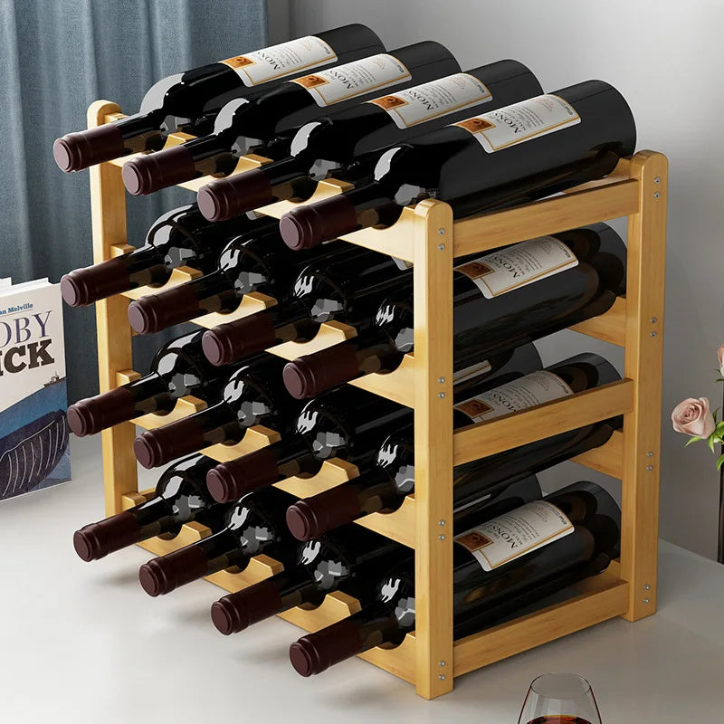 Eco-Friendly Bamboo Wine Rack – Stackable, 2/3/4-Tier, 6-16 Bottle Capacity, Warm Wood Finish