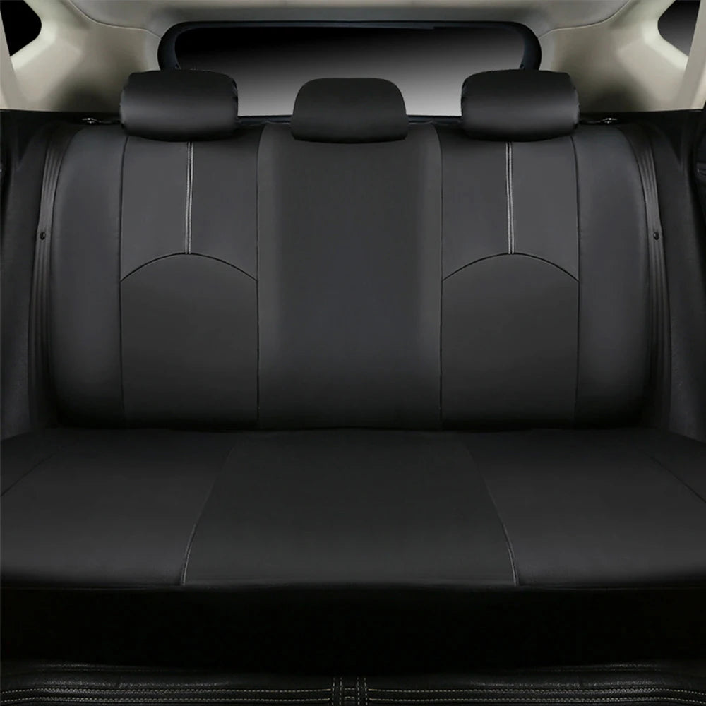 Fundas de asiento de coche de lujo de piel sintética – Juego completo, impermeables, ajuste universal, para todas las estaciones, negras