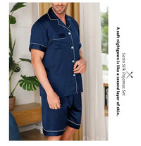 Men's Satin Pajama Set – 2-Piece Short Sleeve, Silky Soft, Lapel Collar, with Pockets, S-XL
