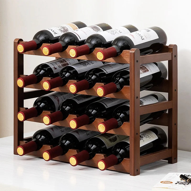 Botellero Ecológico de Bambú – Apilable, 2/3/4 Niveles, Capacidad para 6-16 Botellas, Acabado de Madera Cálida