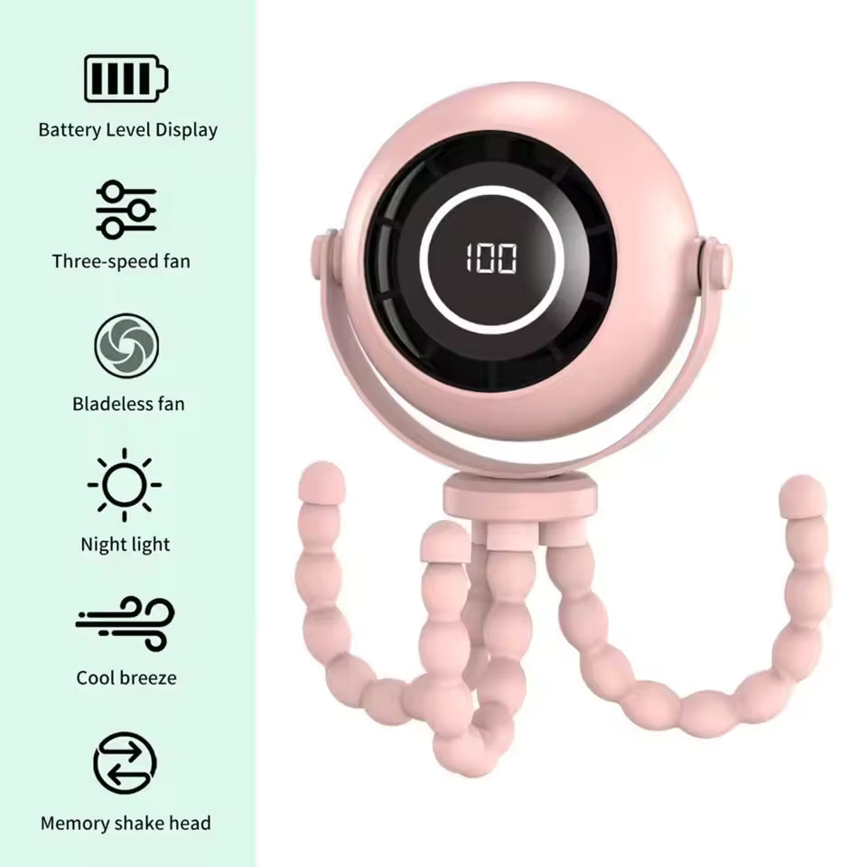 3-Speed Baby Stroller Fan – LED Display & Bladeless
