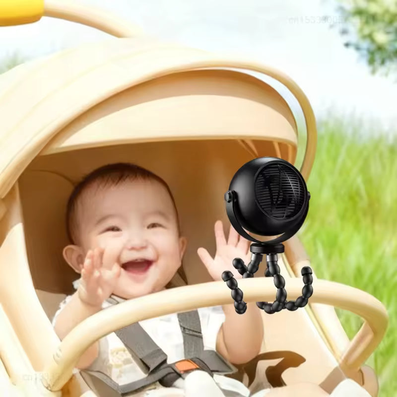 3-Speed Baby Stroller Fan – LED Display & Bladeless