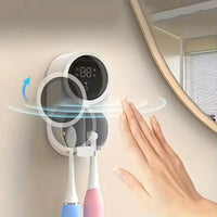UV Toothbrush Holder with Sanitizer – Heat Drying, Smart Sensor Lid, 60-Day Battery, Wall Mount
