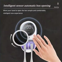 UV Toothbrush Holder with Sanitizer – Heat Drying, Smart Sensor Lid, 60-Day Battery, Wall Mount