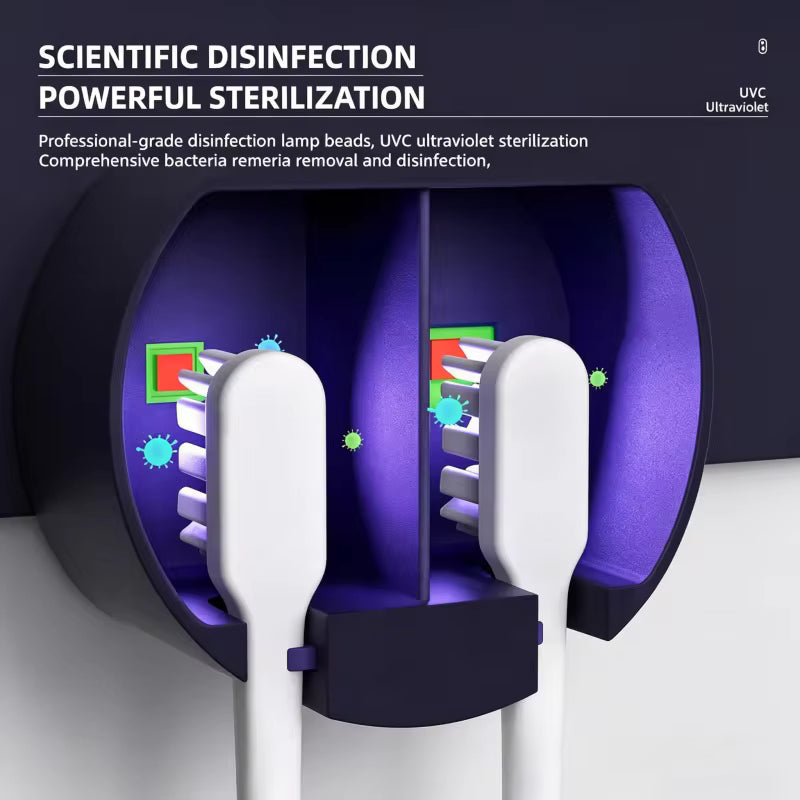 UV Toothbrush Holder with Sanitizer – Heat Drying, Smart Sensor Lid, 60-Day Battery, Wall Mount